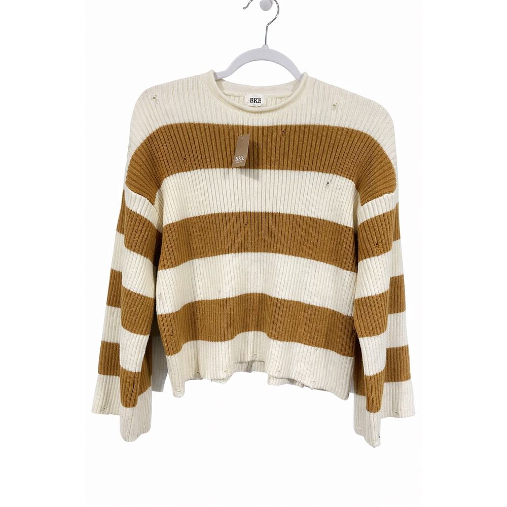 BKE Buckle Womens Large Ribbed Colorblock Sweater Preppy Quiet Luxury Cozy NWT